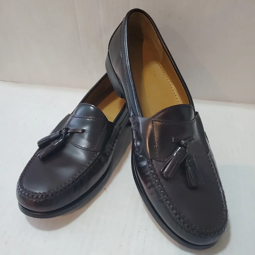 Cole Haan Mens 12D Burgundy Leather Pinch Tassel Loafers 03507 Dress Shoes